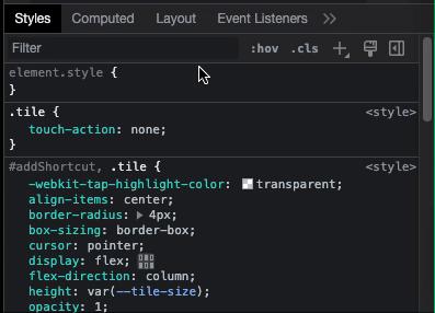 Experiments with styles on hover Gif representing experiments with styles on hover